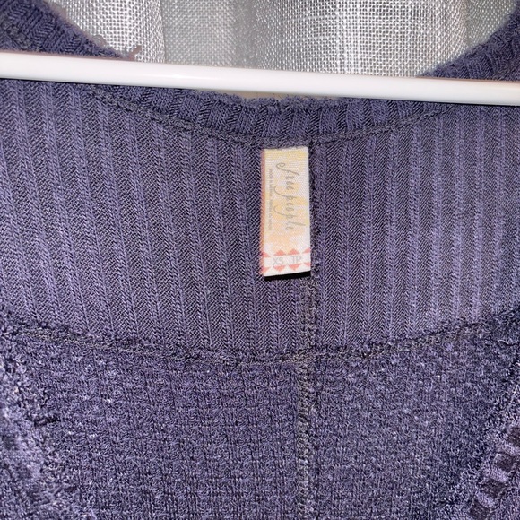 Free People Oversized Waffle Knit Sweater – Navy - Picture 3 of 5